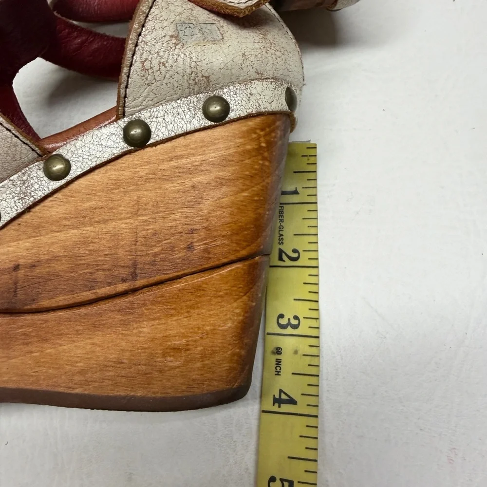 Bed Stu Cream Leather Studded Wedge/platform Sandals size 6